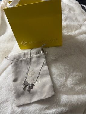 Kendra Scott Silver Bow Necklace with Pearls and Crystals